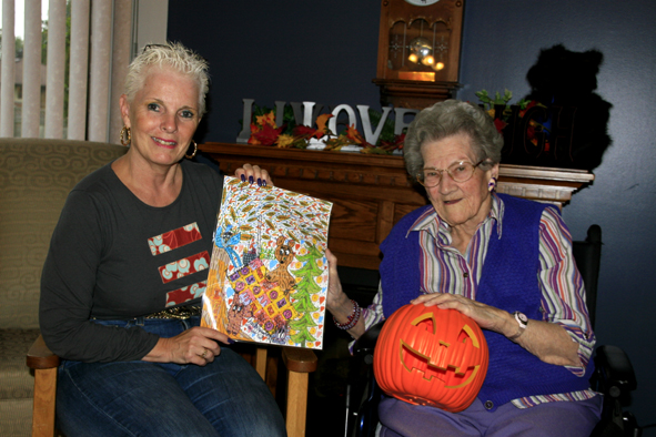 Evelyn & Gail with Forest Quilt Doodle Art
